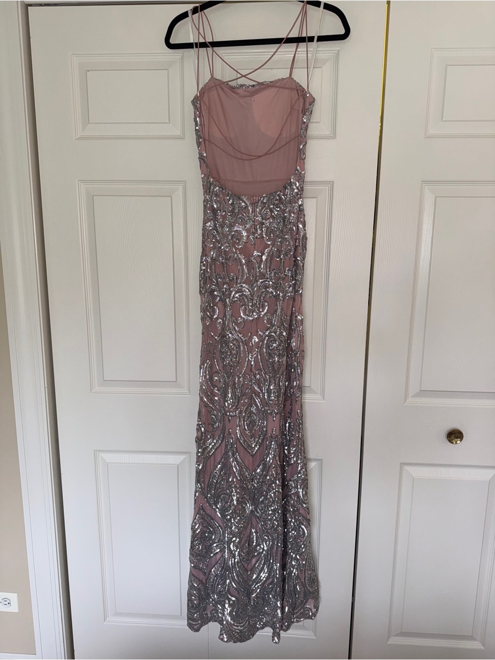 Silver Sequin Embellished Pink Evening Gown - Picture 4 of 6